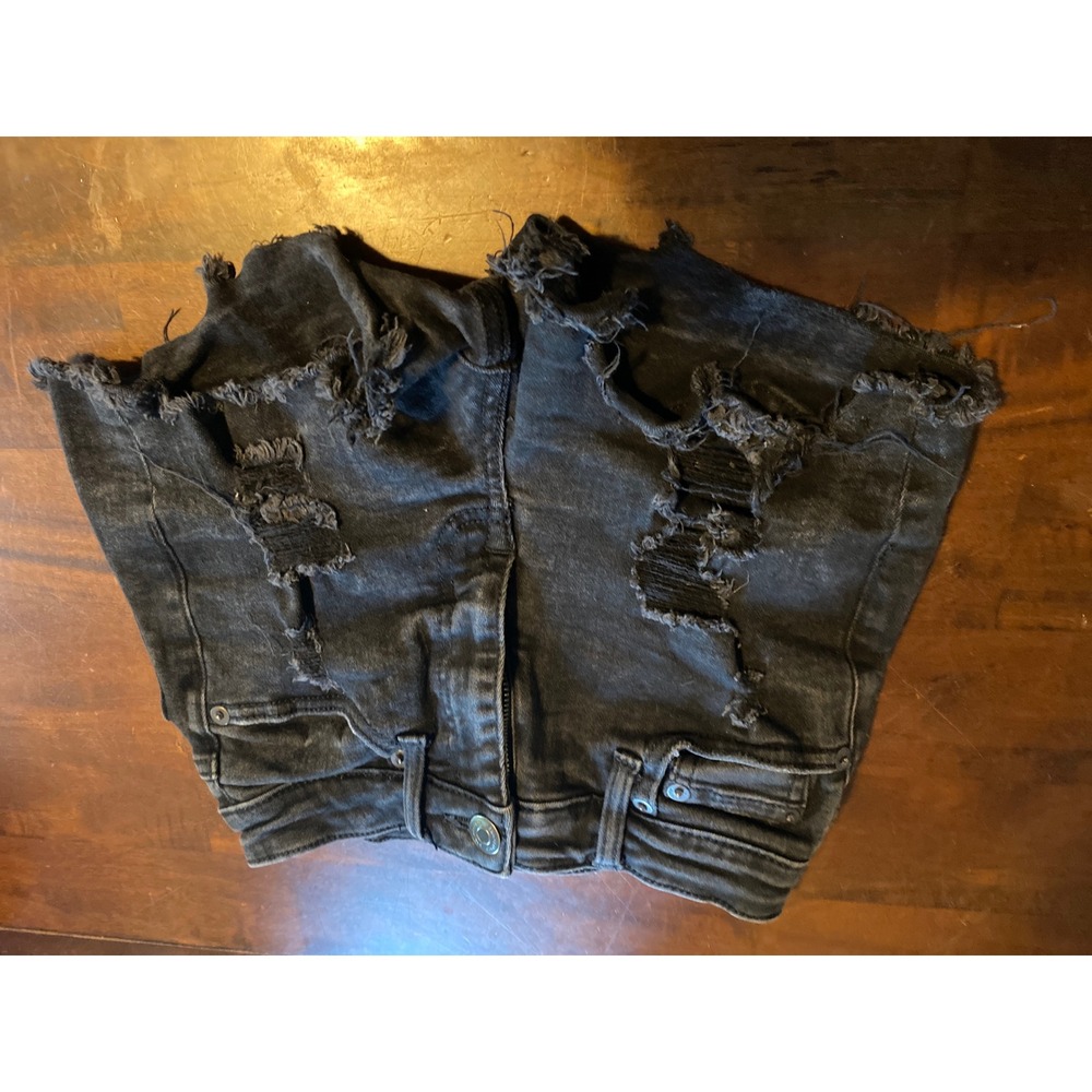 Aeropostale Vintage High Rise Shorty Black Distressed Denim Cut Off Shorts 000